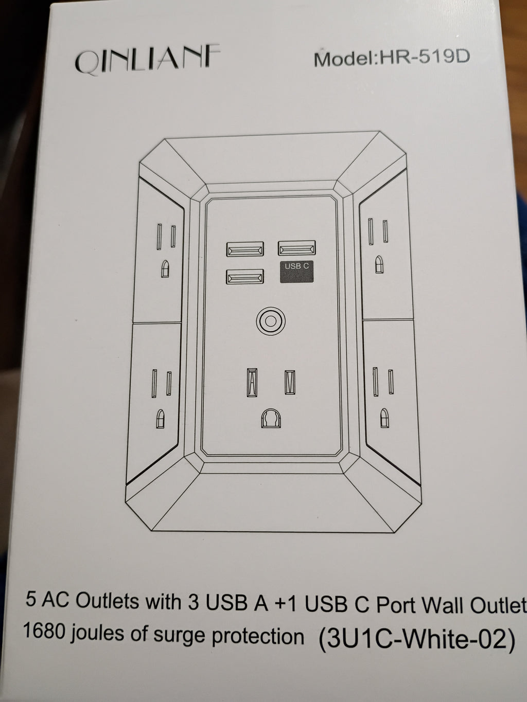 QINLIANF 5-Outlet Wall Extender + 4 USB Ports 1680J Surge Protection
