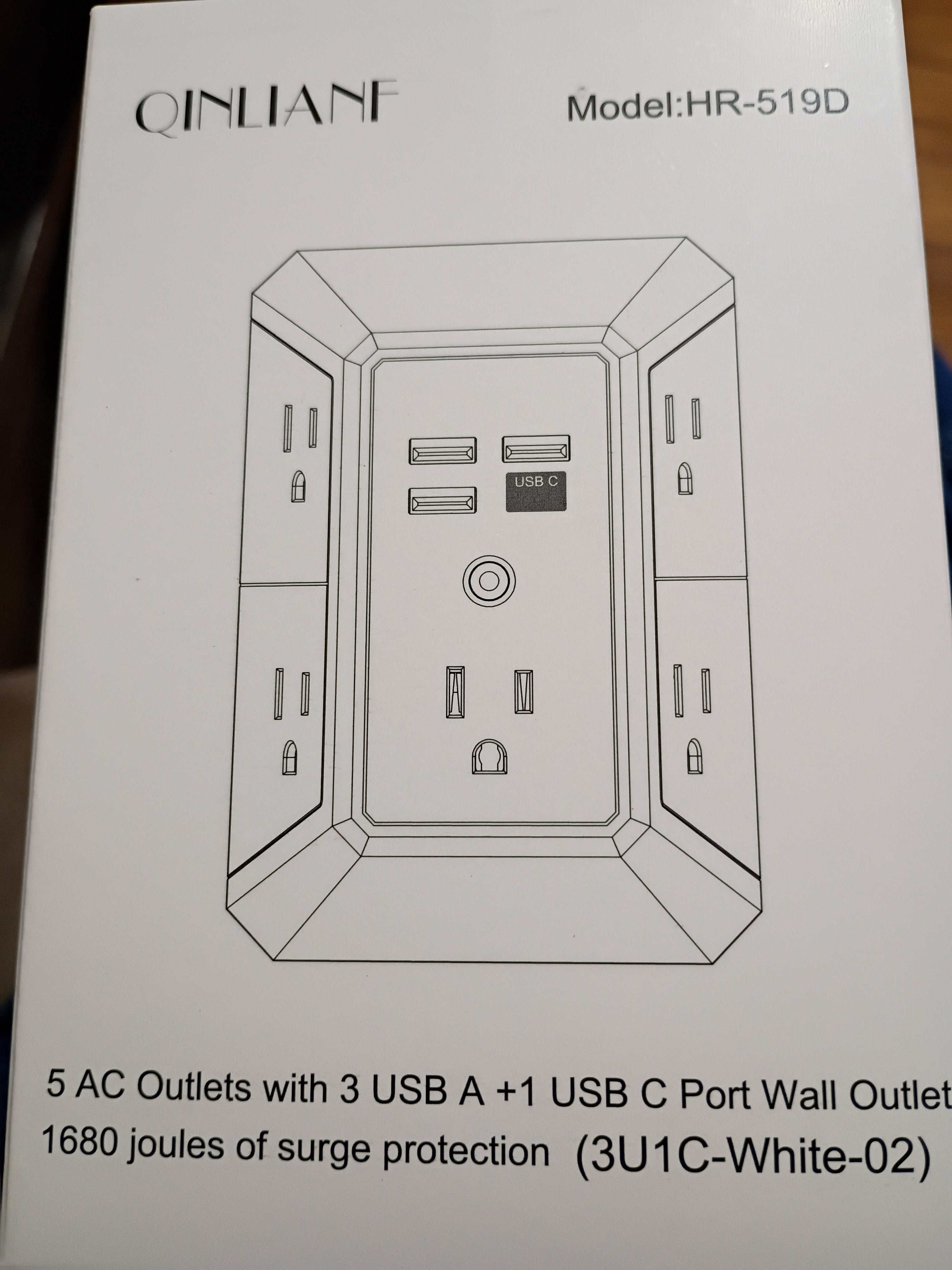 QINLIANF 5-Outlet Wall Extender + 4 USB Ports 1680J Surge Protection